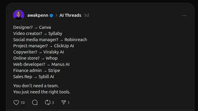 Threads post from Awa K. Penn about ViralSky